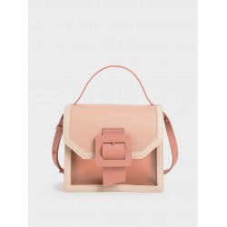 Charles Keith See Through Effect Buckled Bag Nude